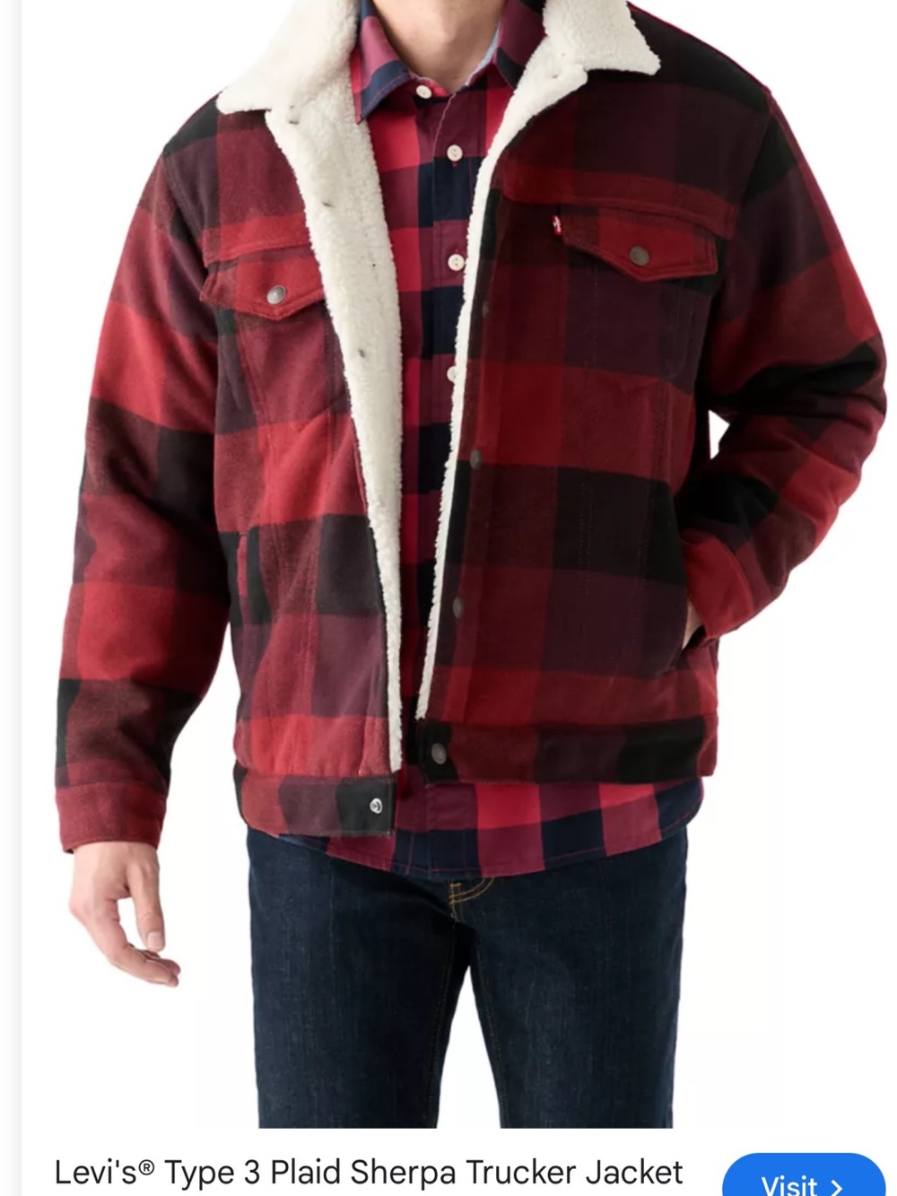 Levi's Red and Black Plaid Sherpa-Lined Trucker Jacket